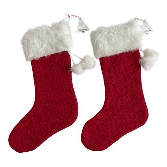 Martha Holiday Stockings Red & White Faux Fur Christmas Stockings Set of 2 - Picture 2 of 9